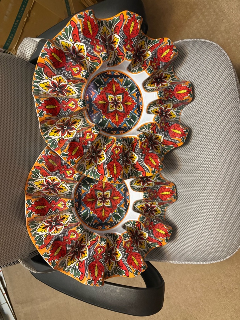 Colorful Hand-Painted Floral Ceramic set of two taco carousels.